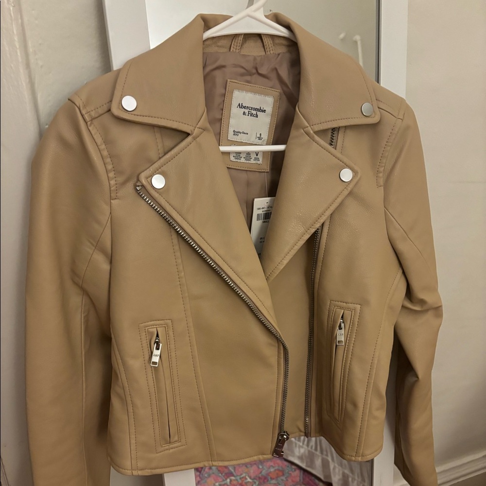 Abercrombie Tan Leather Moto Jacket